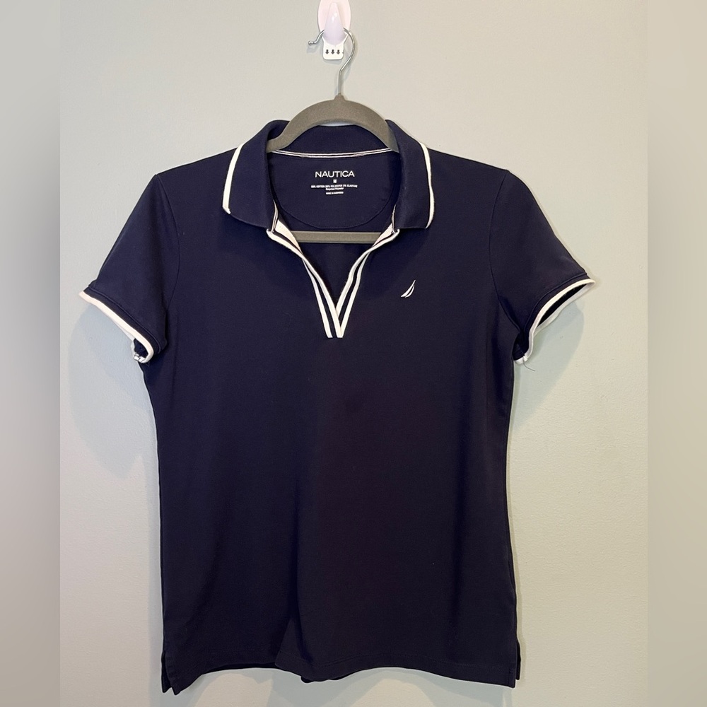 Nautica Women’s Dark Blue Polo with White Accents